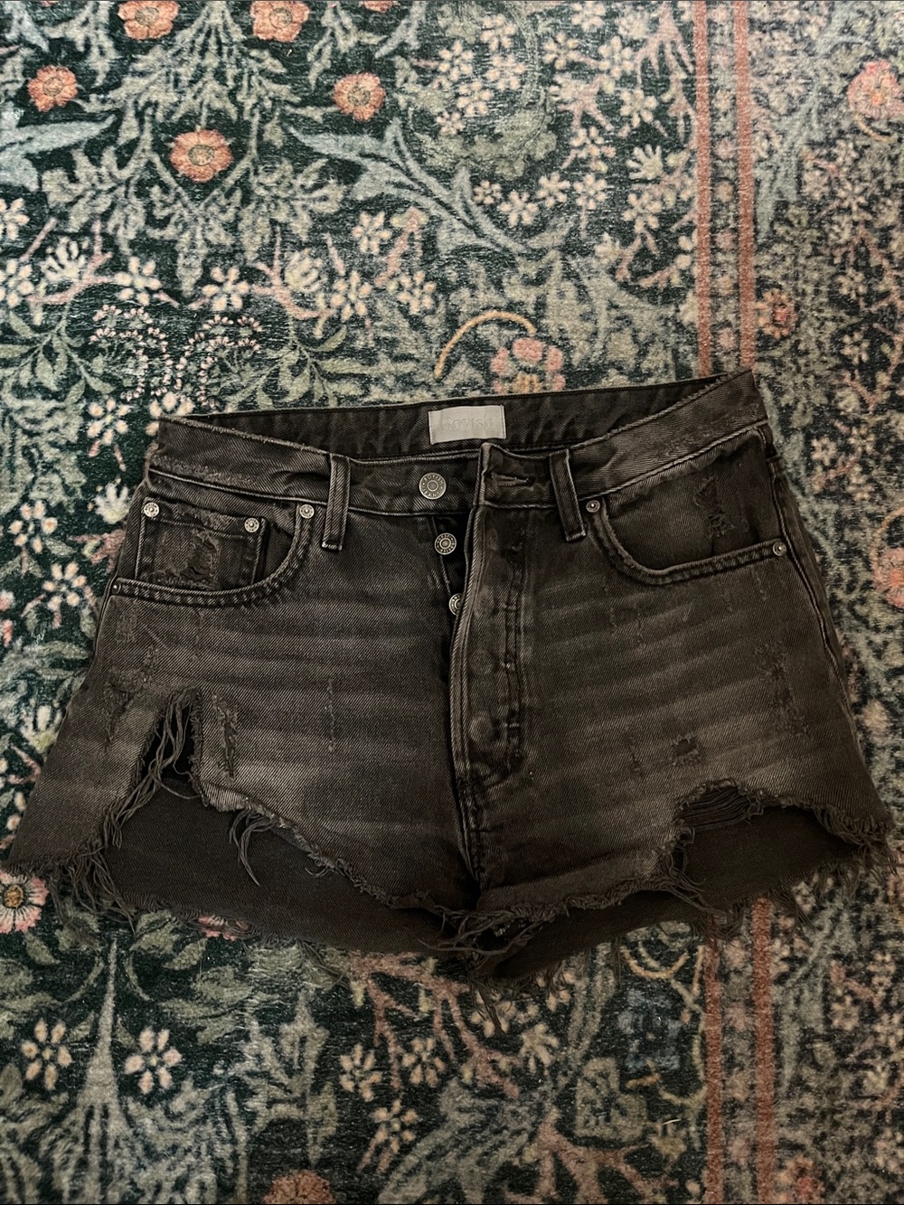 Boyish Distressed Black High-Rise Denim Shorts